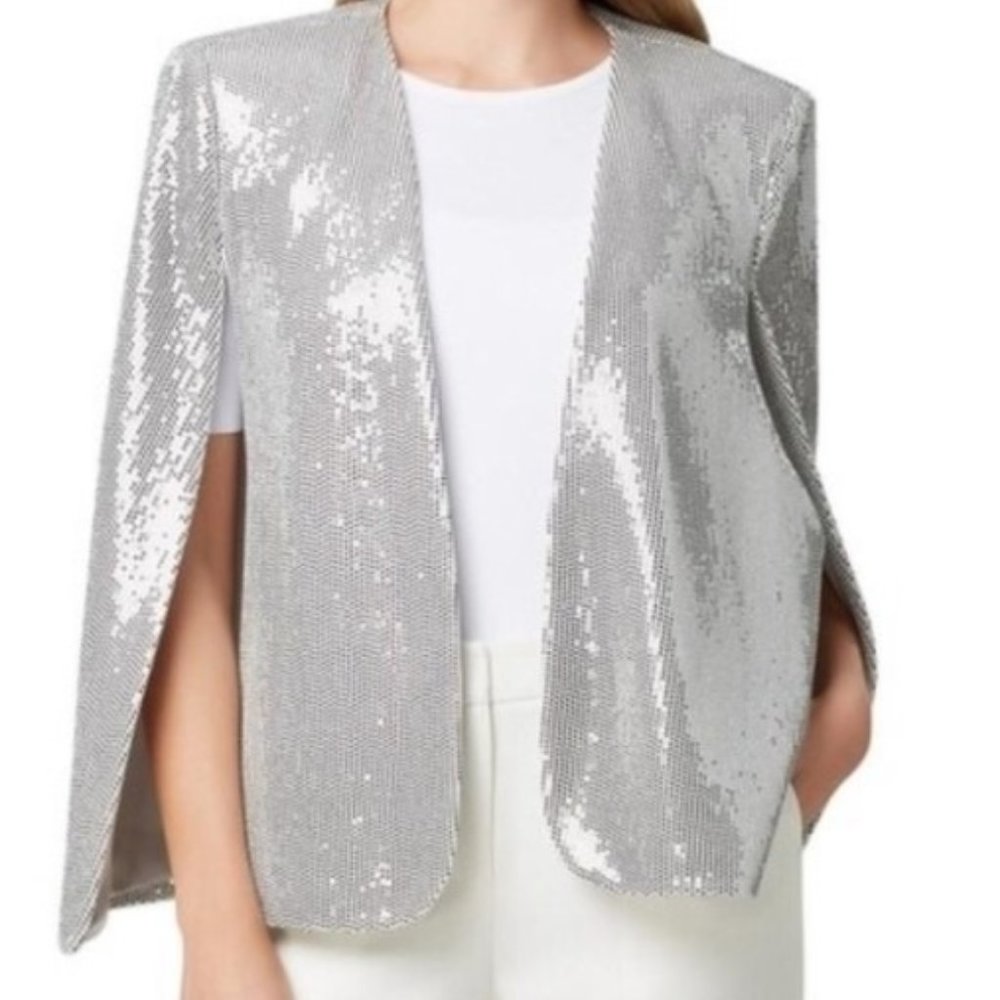 NWT! Tahari Ladies Silver Sequin Party Cape - Picture 1 of 11